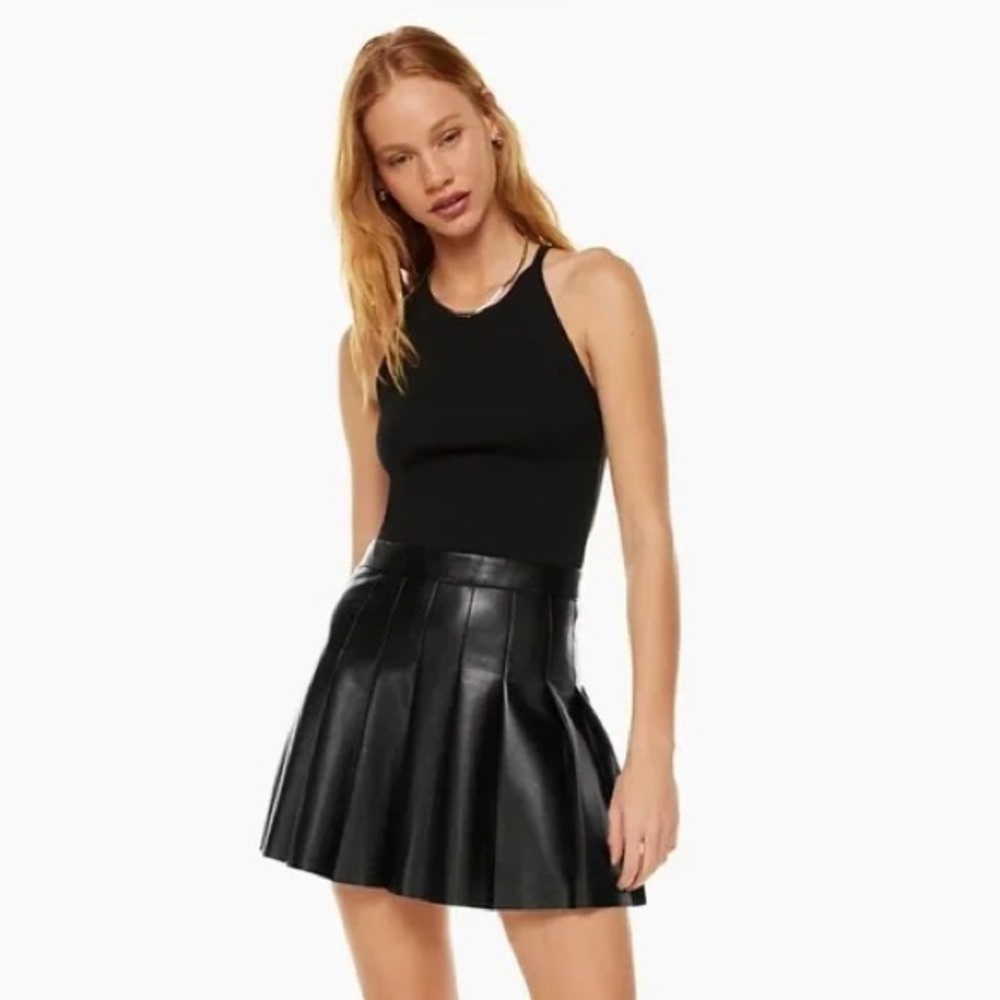 Aritzia Sunday Best Leather Olive Micro Pleated Skirt